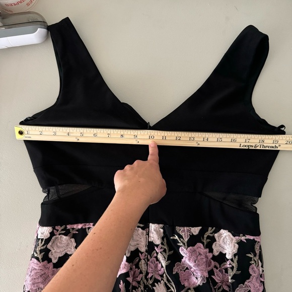 Xscape Floral Embroidered Front Slit Sleeveless Gown Maxi Dress Black + Pink 14 - Picture 14 of 16